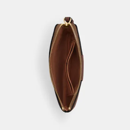 COACH®,Corner Zip Wristlet In Signature Canvas With Stripe,Wristlet,Pouch,Color Block,Casual,Brown,Inside View,Top View