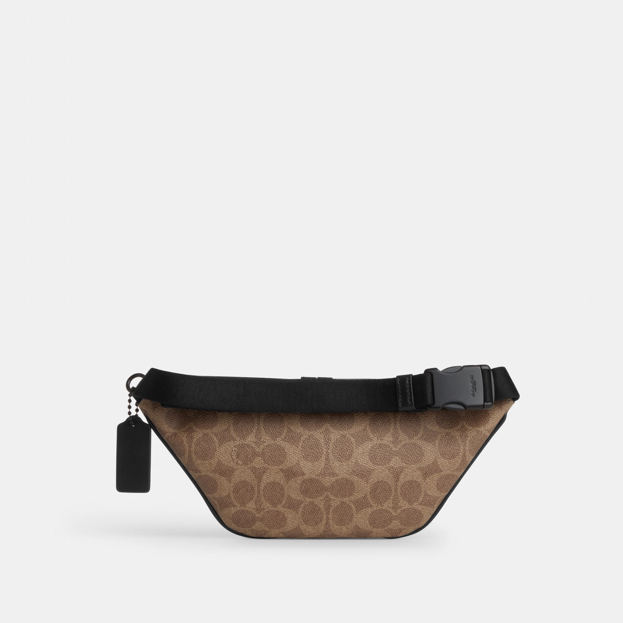 COACH®,Travis Belt Bag 30 In Signature Canvas,Recycled Polyester,Leather,Canvas,Belt Bag,Logo,Adjustable,Gunmetal,Casual,Brown,Back View