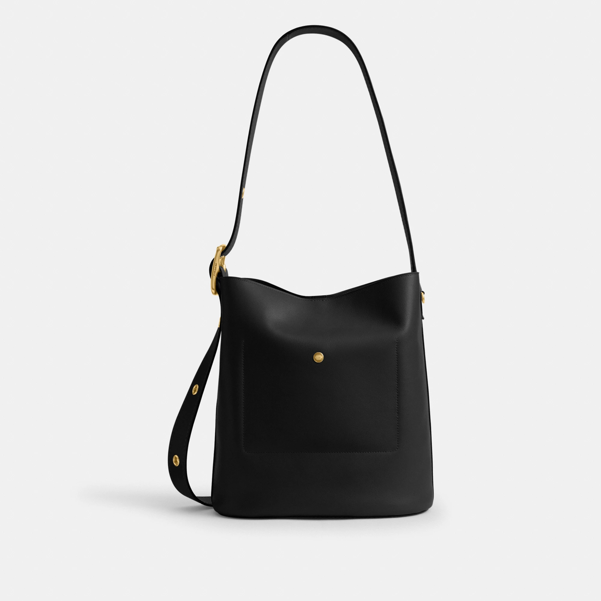 COACH®,Bleecker Bucket Bag,Leather,Bucket,Adjustable,Gold Metal,Casual,Black,Back View