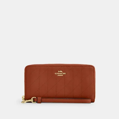 COACH®,Long Zip Around Wallet With Quilting,Brown,Front View