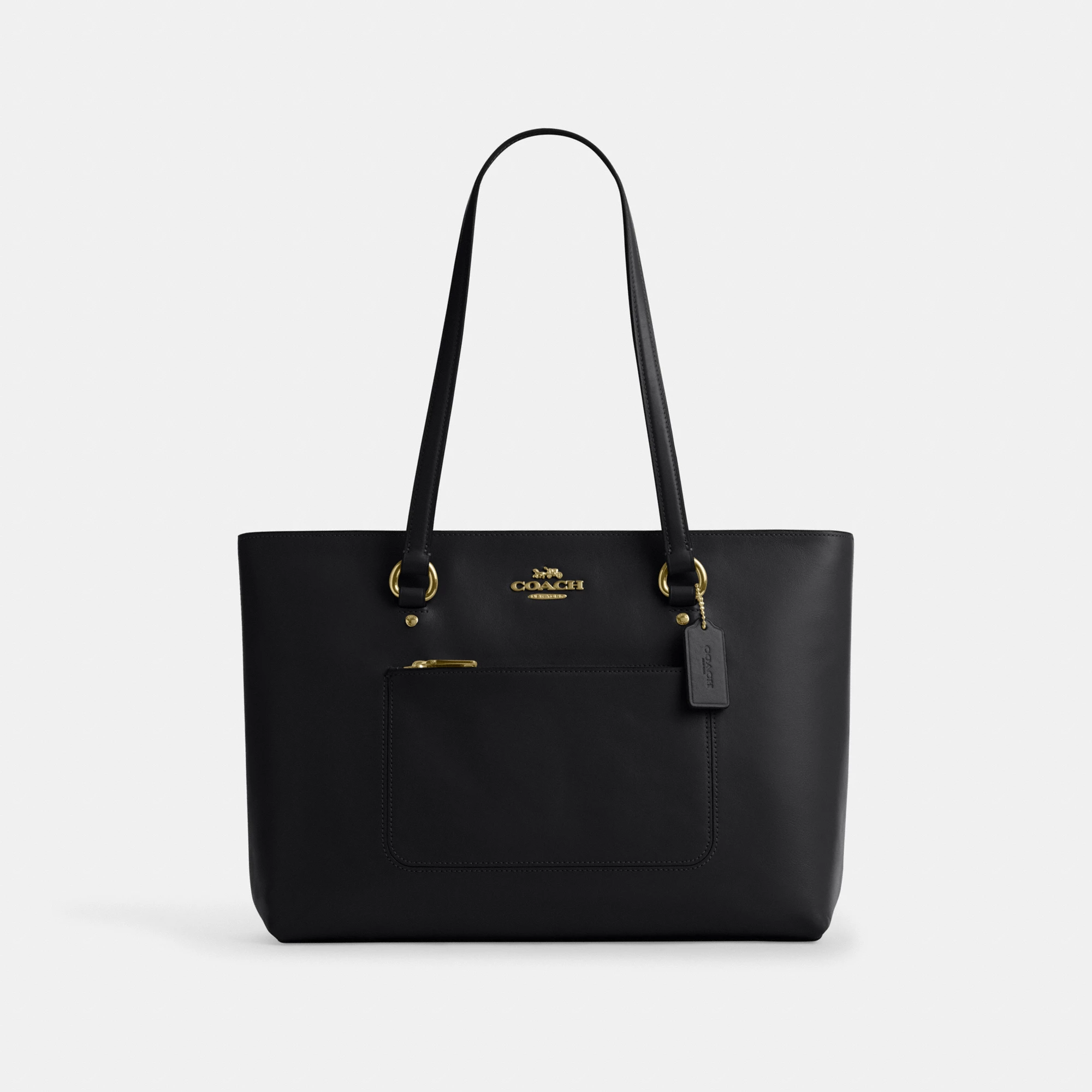 COACH®,Station Tote Bag,Leather,Recycled Polyester,Tote,Logo,Metal,Gold Metal,Work,Black,Front View