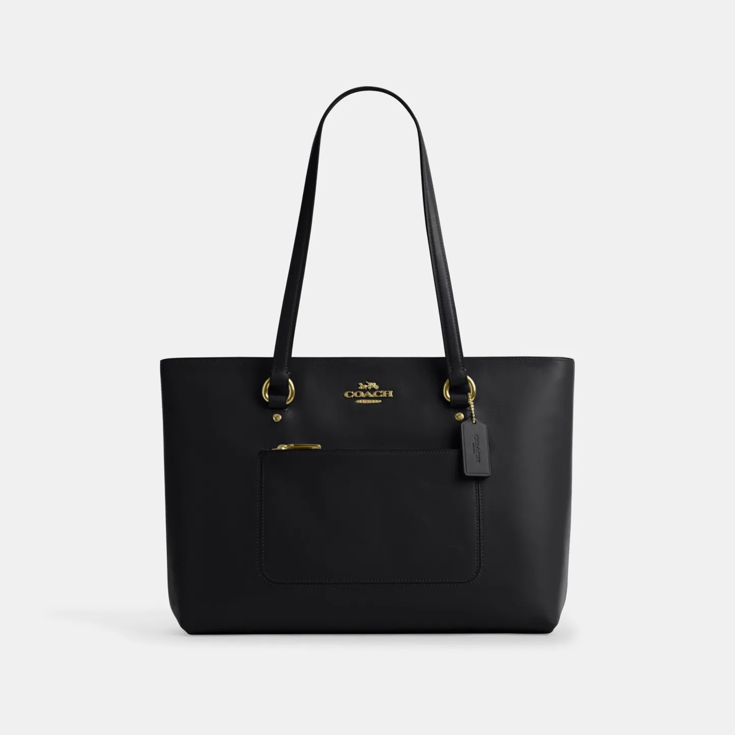 COACH®,Station Tote Bag,Leather,Recycled Polyester,Tote,Logo,Metal,Gold Metal,Work,Black,Front View