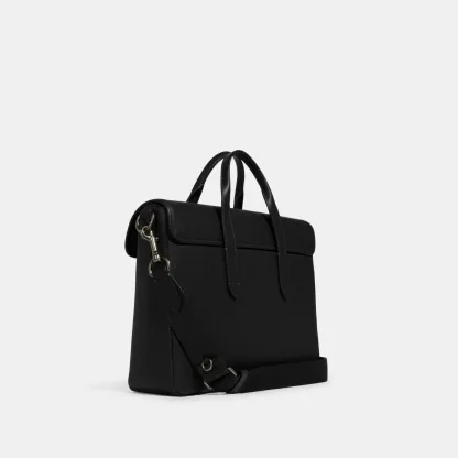 COACH®,Sullivan Portfolio Brief,Leather,Briefcase,Gunmetal,Work,Black,Angle View