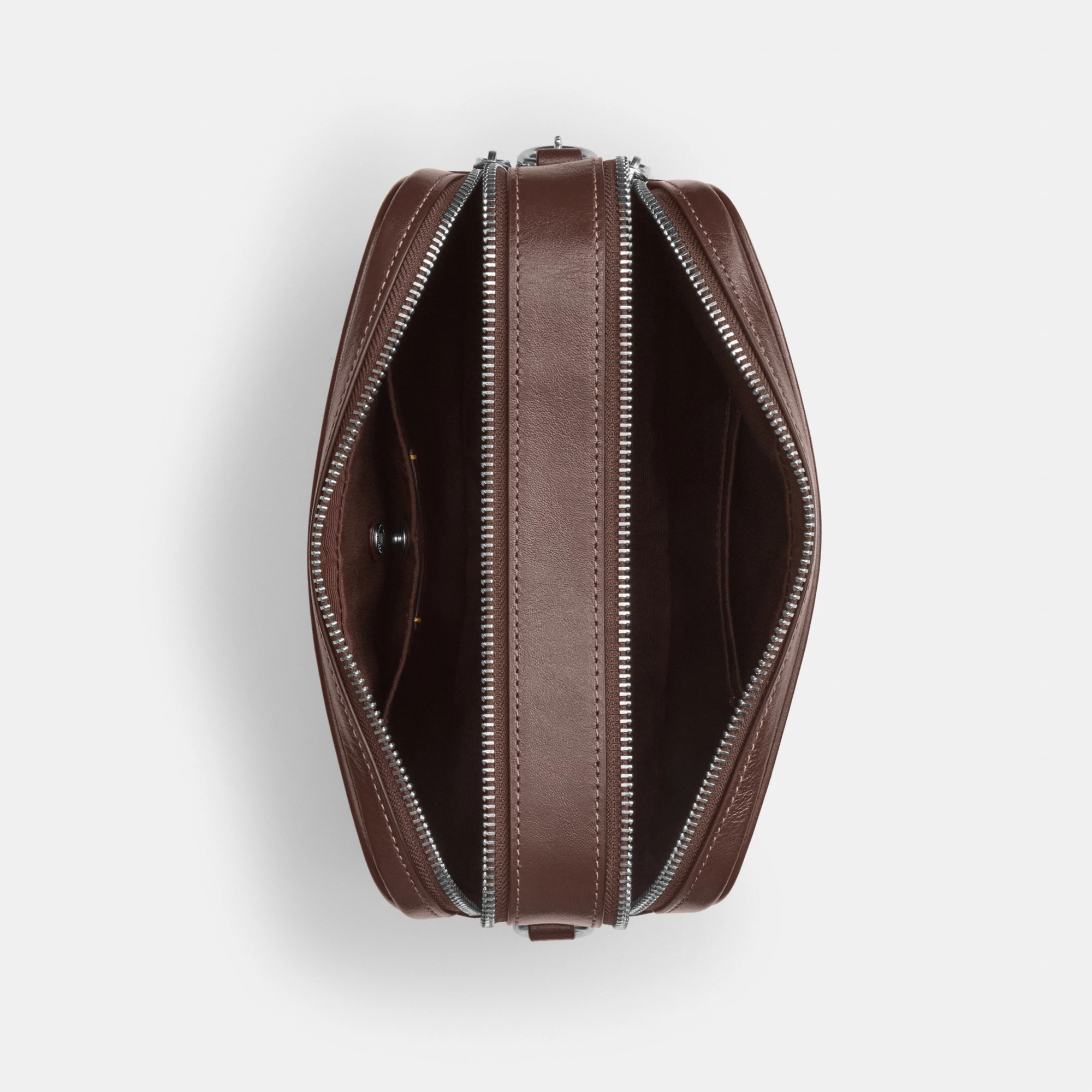 COACH®,Carey Crossbody Bag,Recycled Polyester,Leather,Camera Bag,Metal,Logo,Adjustable,Lined,Gold Metal,Casual,Brown,Inside View,Top View