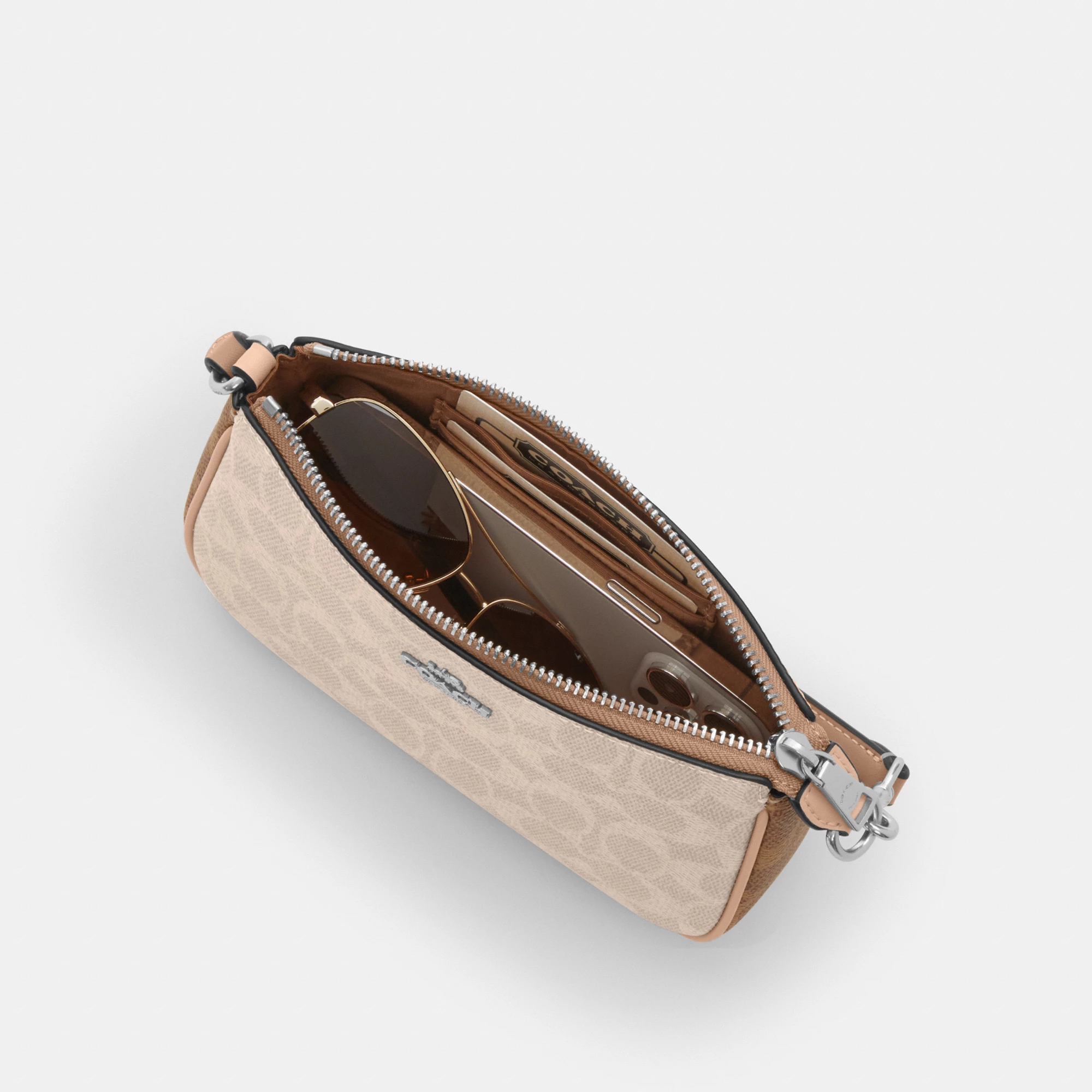 COACH®,Nolita 19 In Blocked Signature Canvas,Shoulder Bag,Logo,Casual,Beige,Inside View,Top View