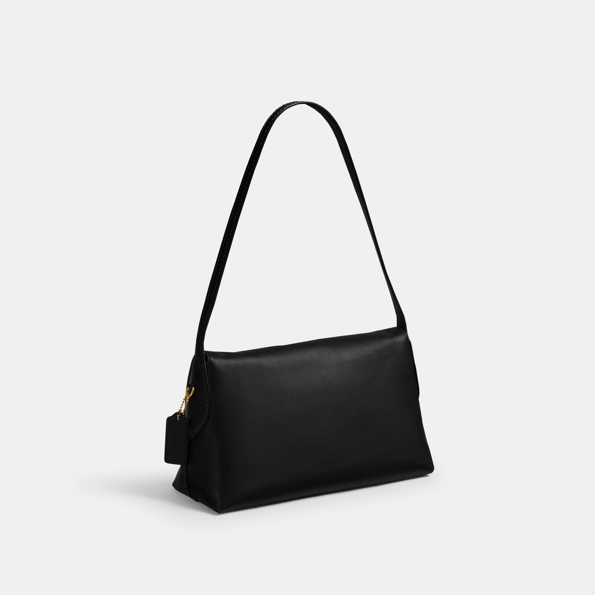 COACH®,Chelsea Shoulder Bag 30,Suede,Leather,Shoulder Bag,3D Embellishment,Metal,Pendant,Lined,Brass,Casual,Black,Angle View
