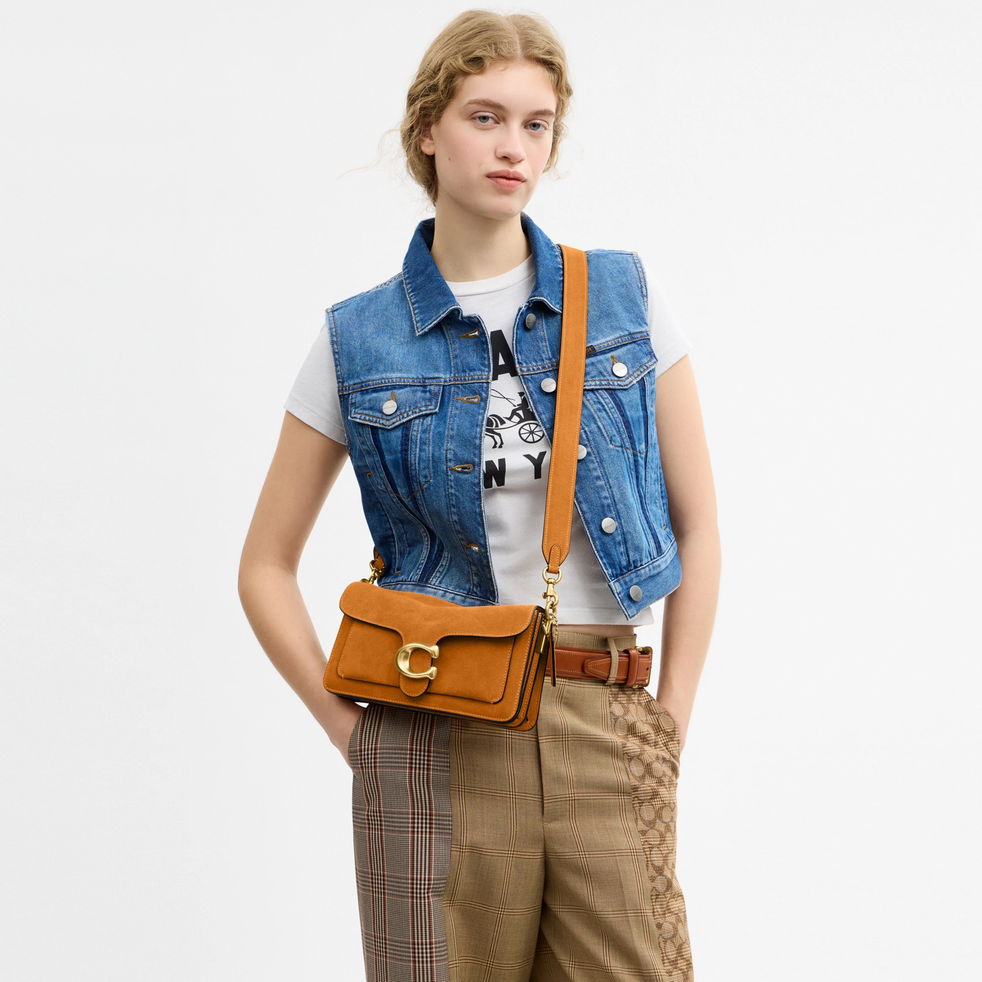 COACH®,Tabby Shoulder Bag 26,Leather,Suede,Shoulder Bag,Crossbody,Metal Material,Quilted,Logo,Gold Metal,Brass,Casual,Orange