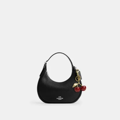 COACH®,Emily Shoulder Bag,Recycled Polyester,Leather,Shoulder Bag,Pendant,Metal,Adjustable,Silver Metal,Casual,Black,Angle View