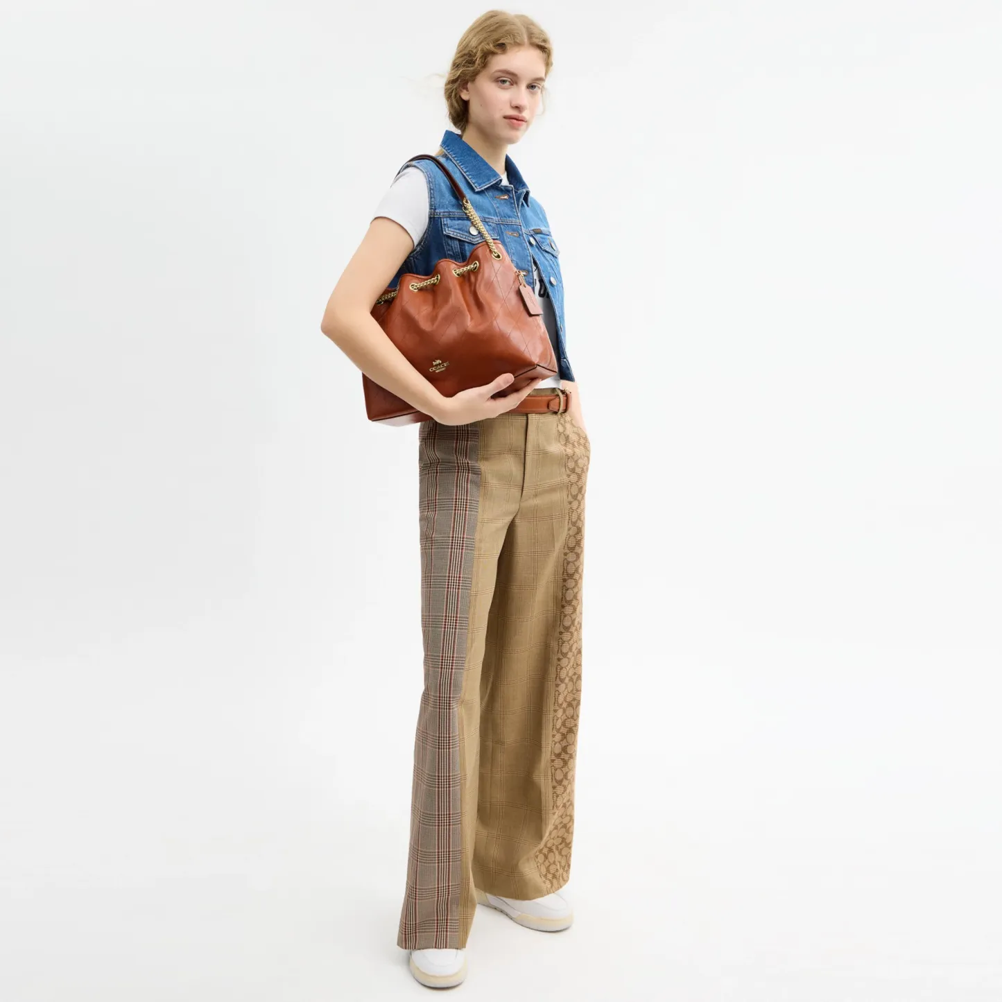 COACH®,Evelyn Shoulder Bag With Quilting And Charm,Recycled Polyester,Leather,Shoulder Bag,Quilted,Sustainable,Gold Metal,...,Brown,Detail View