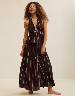 Aerie Beach Texture Maxi Skirt - Deep Earth