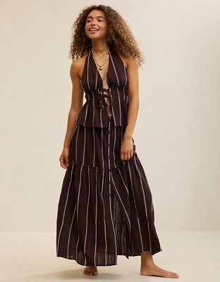 Aerie Beach Texture Maxi Skirt - Deep Earth