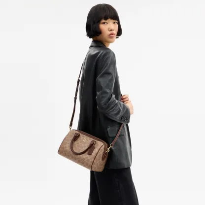COACH®,Rowan Satchel Bag In Signature Canvas,Satchel,Piping,Casual,Work,Brown,Detail View