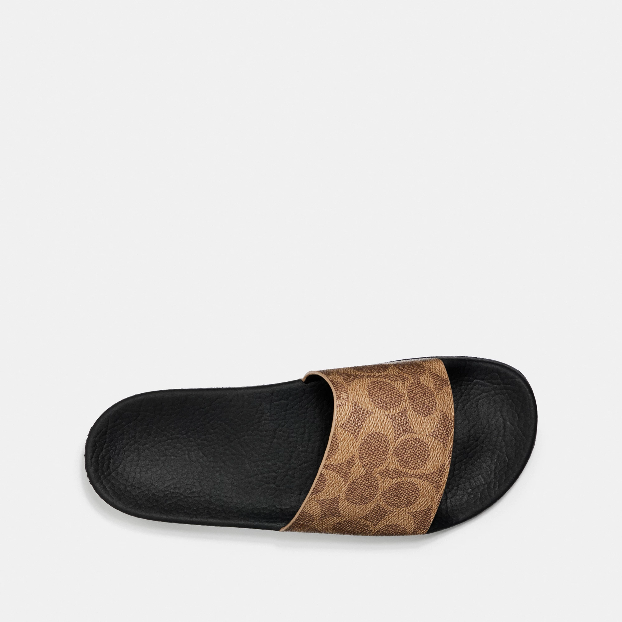 COACH®,Udele Sport Slide In Signature Canvas,Canvas,Rubber,EVA,Slides,Logo,Pull Tab,Cushioned Outsole,Casual,Brown,Inside View,Top View