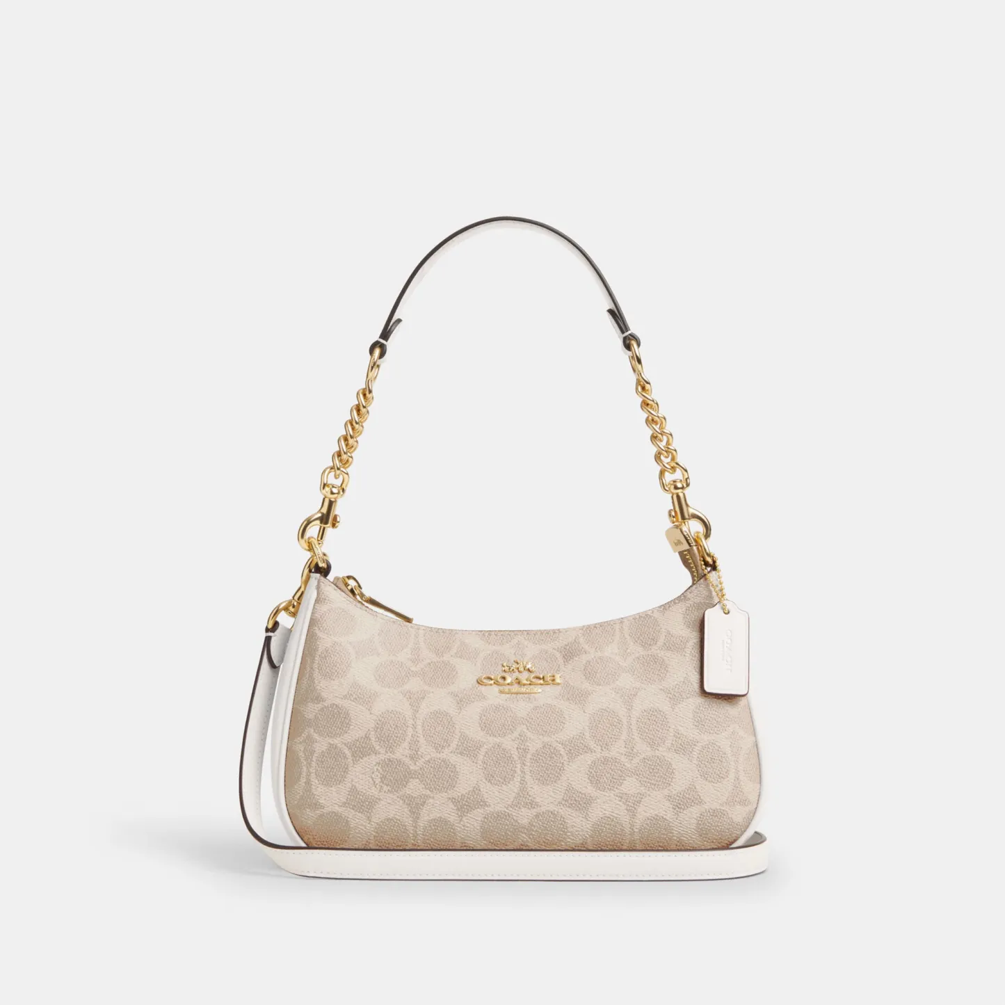 COACH®,Teri Shoulder Bag In Signature Canvas,Shoulder Bag,Logo,Tag Embellishment,Embossed,Metal,Casual,Beige,Front View