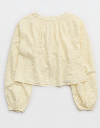 Aerie Seersucker Long Sleeve Volume Tie Top - Cozy Yellow
