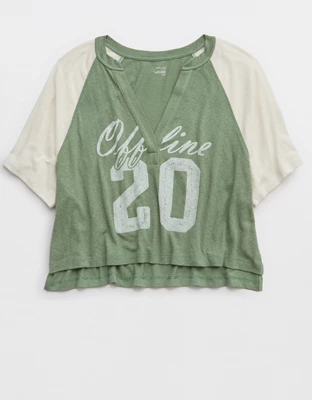 OFFLINE By Aerie Bouncy Cotton Colorblock T-Shirt - Hiker Olive