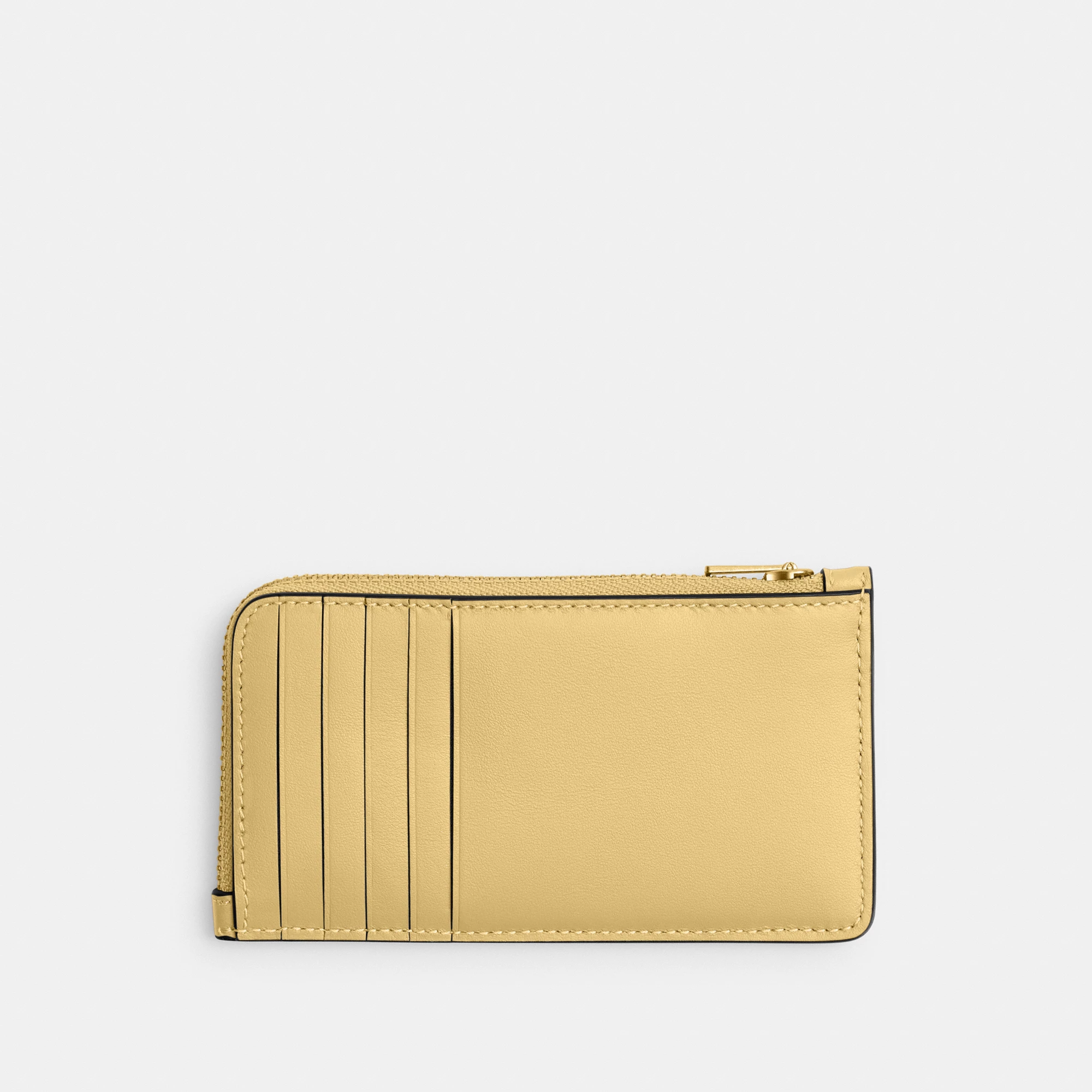 COACH®,New York Zip Card Case,Leather,Calfskin Leather,Card Case,Coin,Word Embellishment,Logo,Casual,Beige,Back View