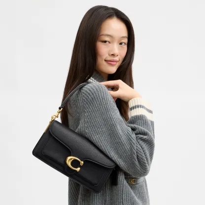 COACH®,Tabby Shoulder Bag 26,Leather,Shoulder Bag,Crossbody,Logo,Gusset,Gold Metal,Casual,Black,Detail View