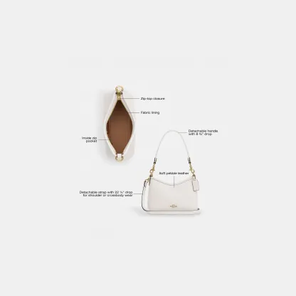 COACH®,Laurel Small Shoulder Bag,Leather,Shoulder Bag,Metal,Logo,Gold Metal,Casual,White