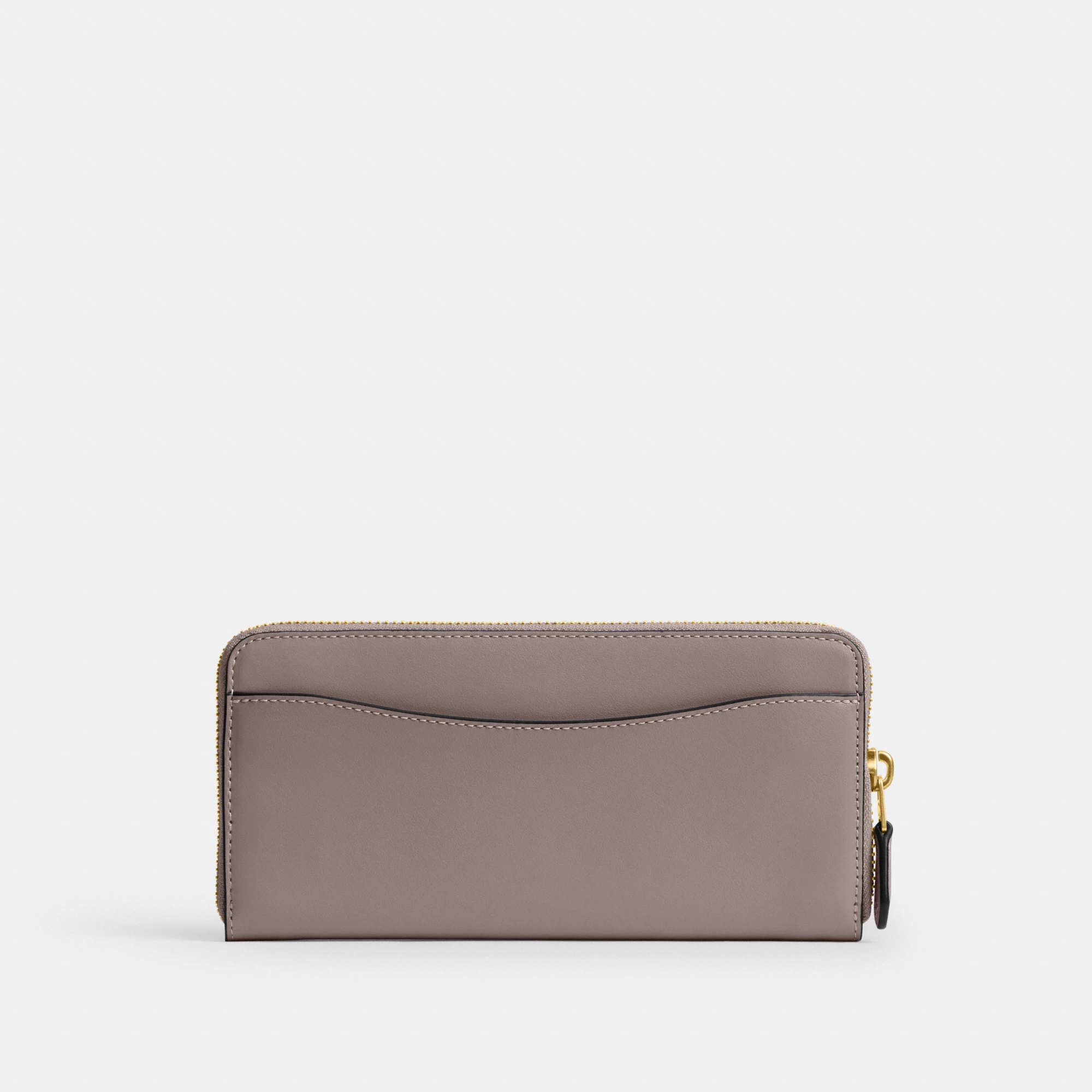 COACH®,Essential Slim Accordion Zip Wallet,Calfskin Leather,Leather,Continental,Logo,Metal,Casual,Gray,Back View