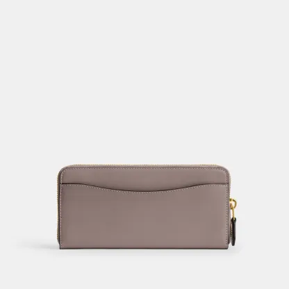 COACH®,Essential Slim Accordion Zip Wallet,Calfskin Leather,Leather,Continental,Logo,Metal,Casual,Gray,Back View