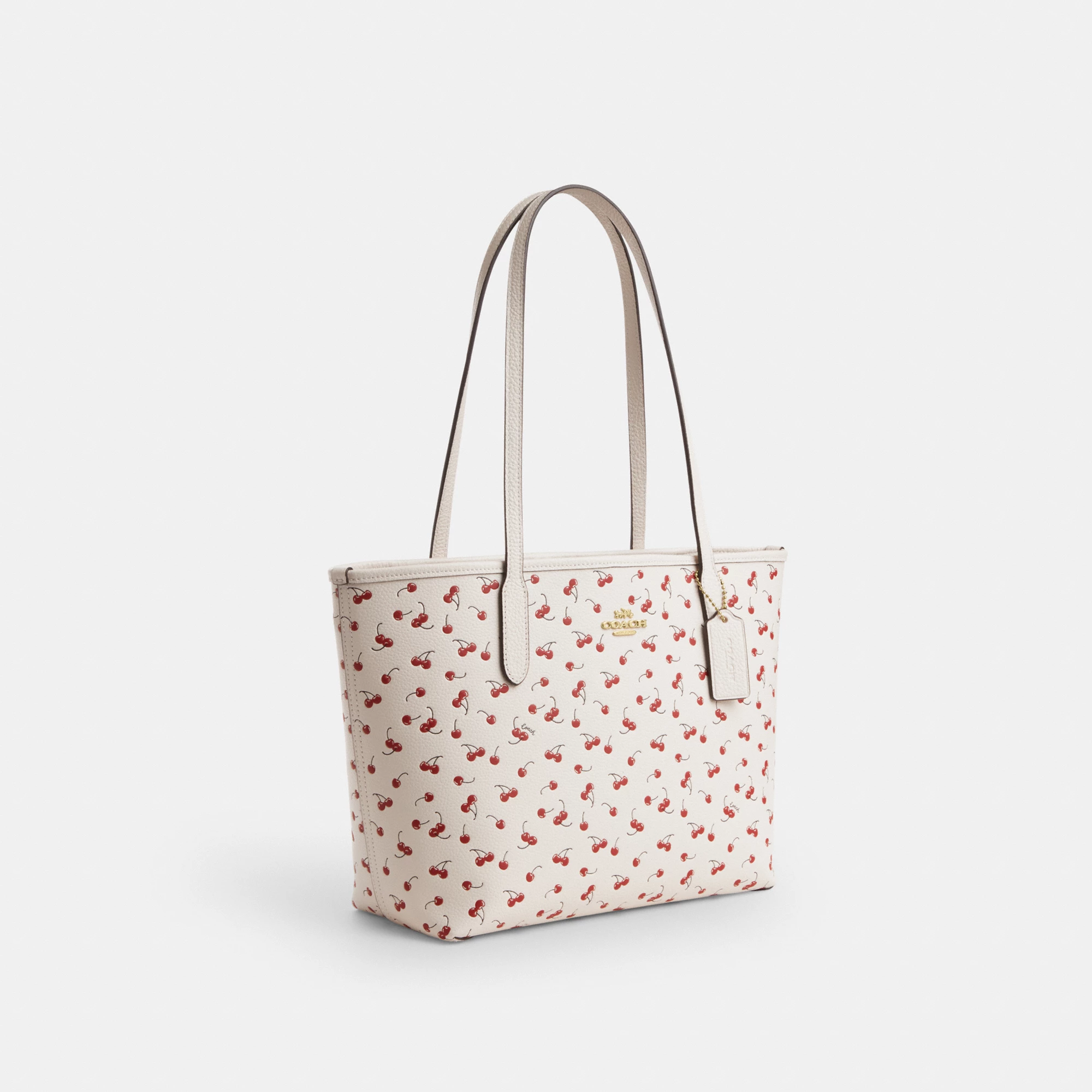 COACH®,Medium City Tote Bag With Cherry Print,,Angle View