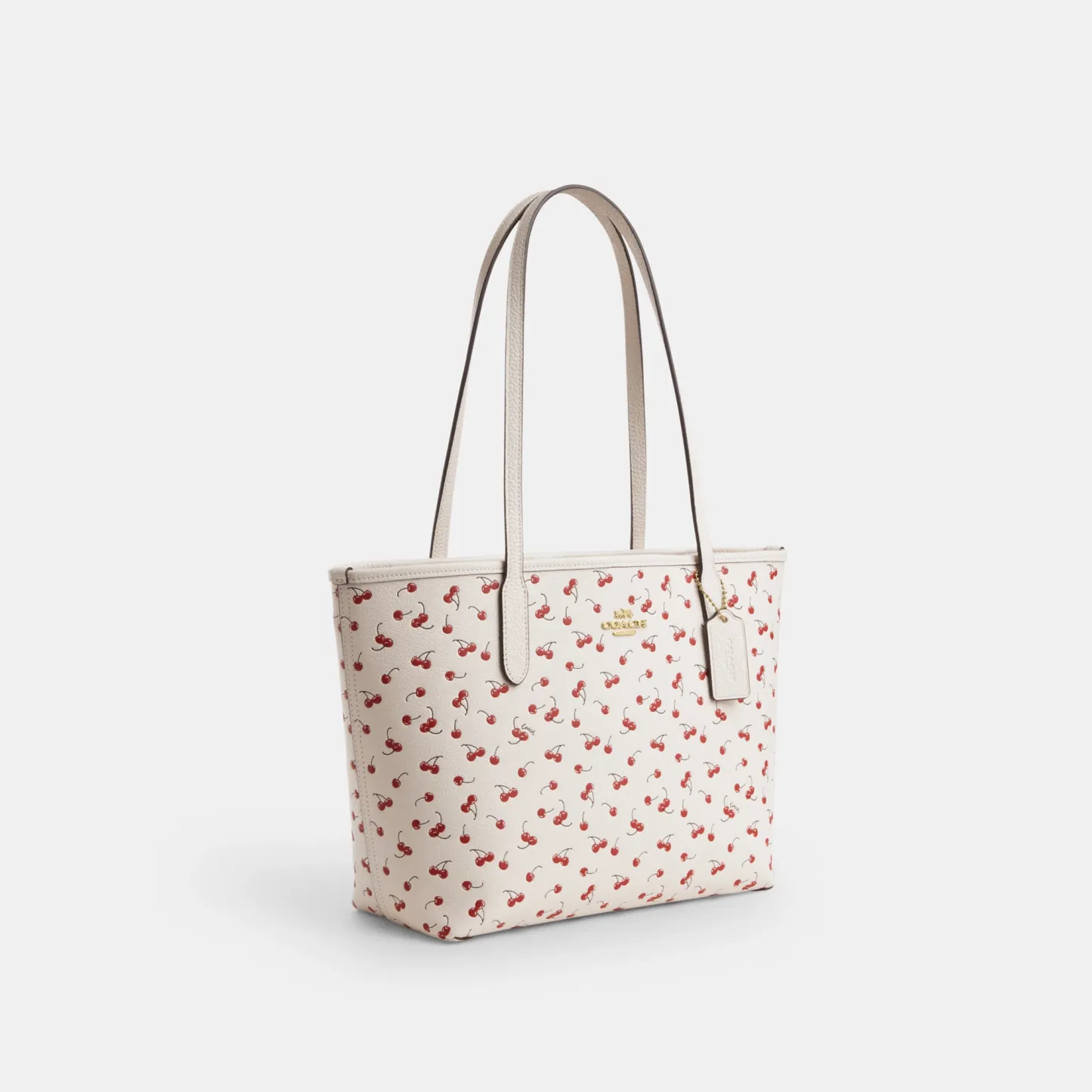 COACH®,Medium City Tote Bag With Cherry Print,,Angle View