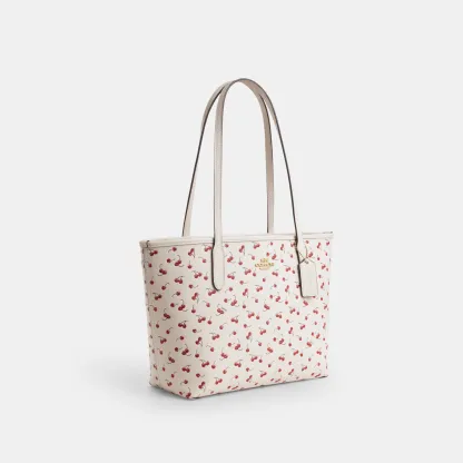 COACH®,Medium City Tote Bag With Cherry Print,,Angle View