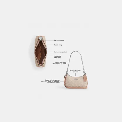 COACH®,Teri Mini Crossbody Bag In Signature Canvas,Polyester,Canvas,Recycled Polyester,Shoulder Bag,Adjustable,2 in 1,Vega...,Beige