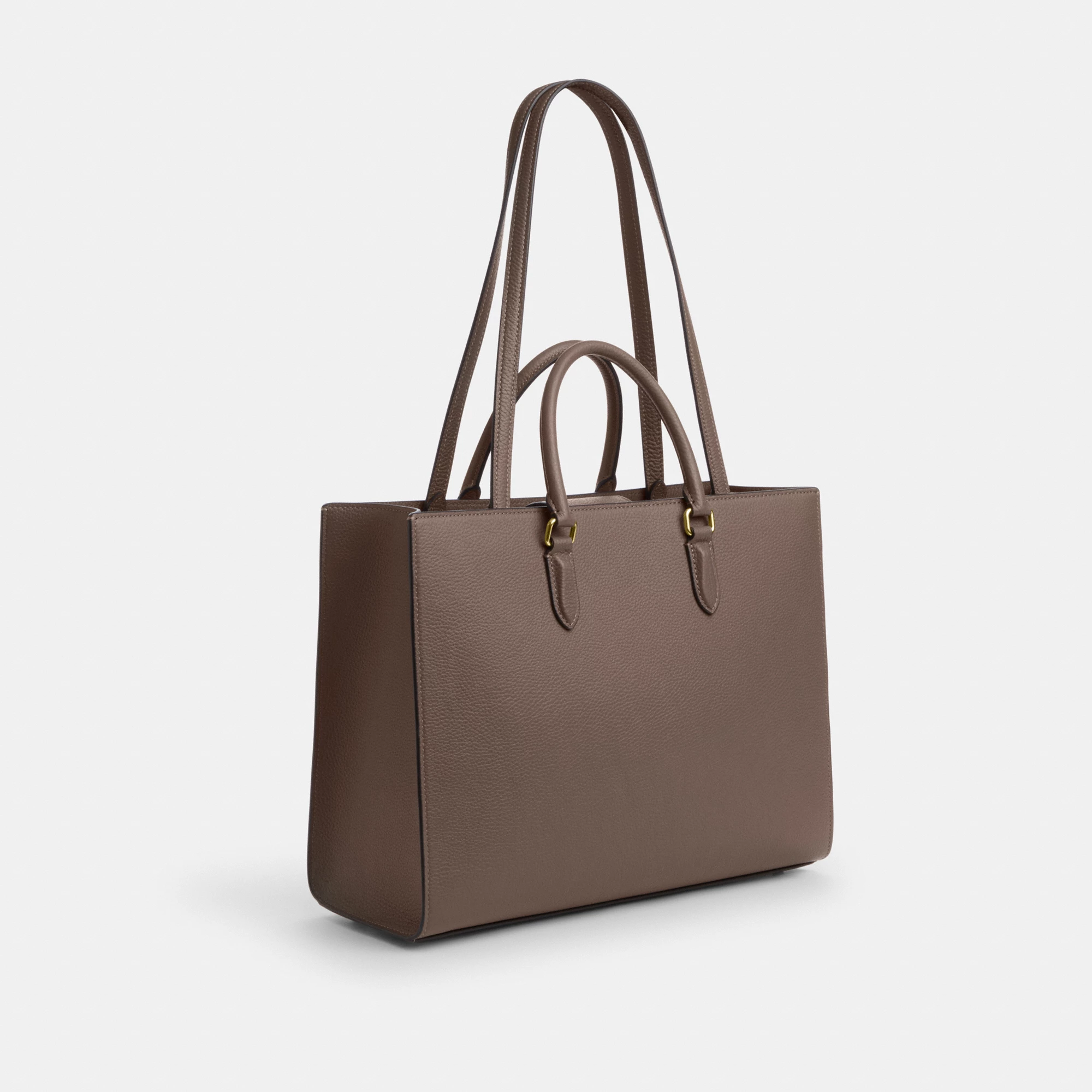COACH®,Maggie Tote Bag,Leather,Tote,Logo,Embossed,Metal,Work,Brown,Angle View