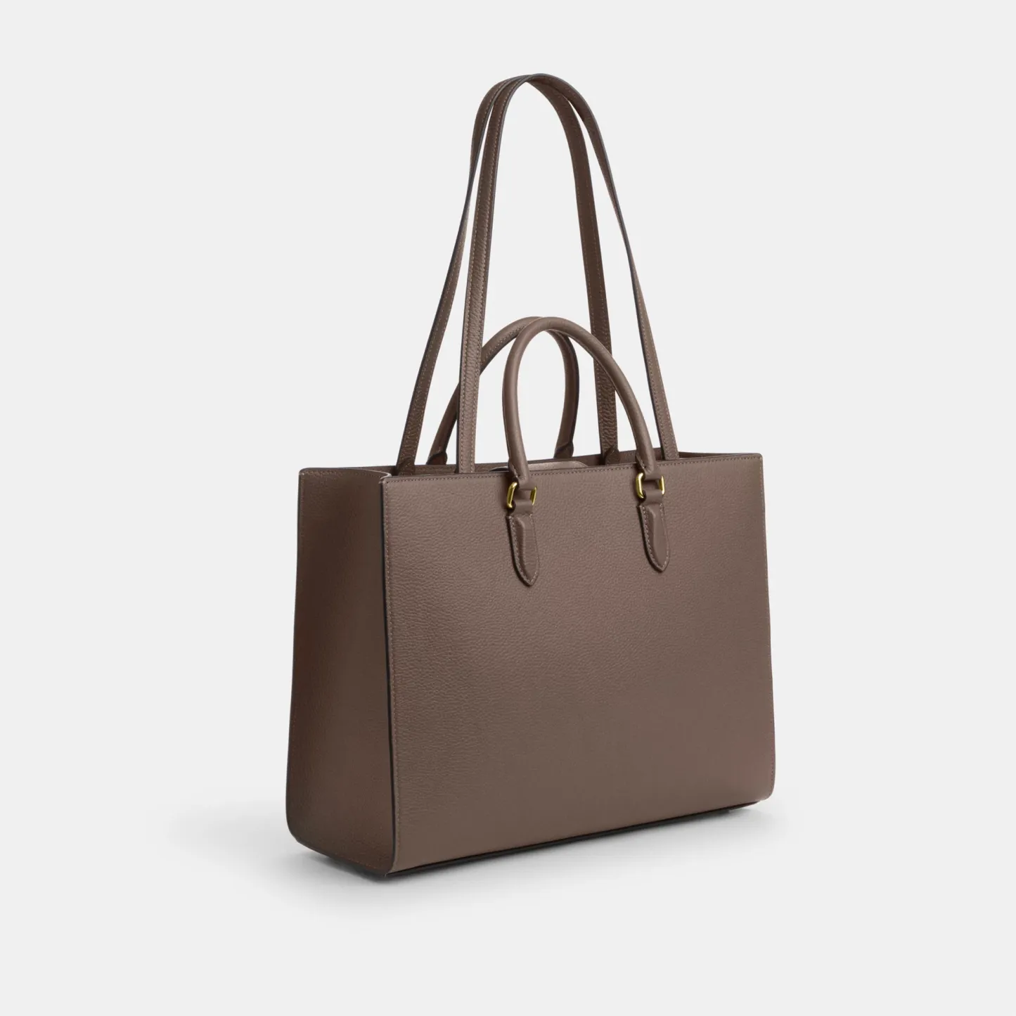 COACH®,Maggie Tote Bag,Leather,Tote,Logo,Embossed,Metal,Work,Brown,Angle View