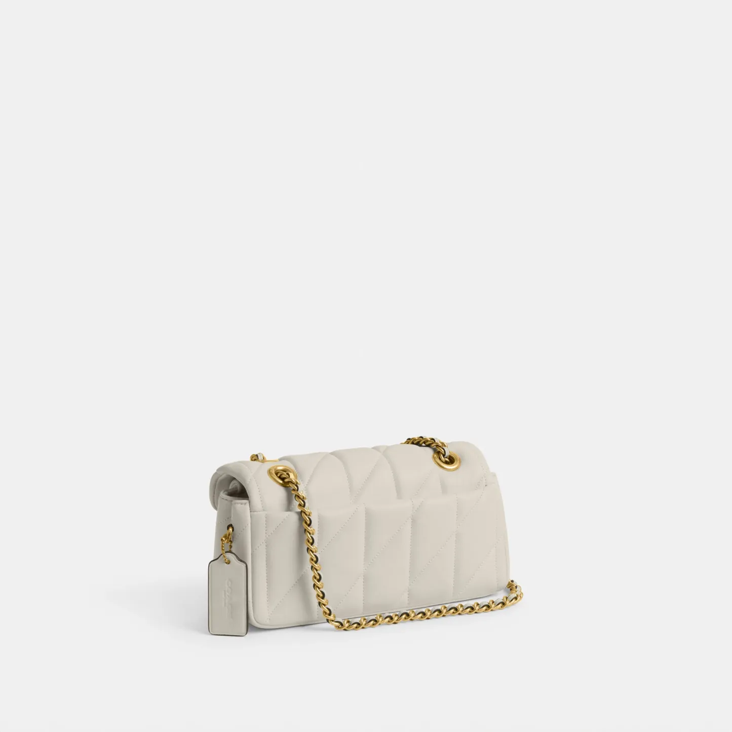 COACH®,Tabby Shoulder Bag 20 With Pillow Quilting,Leather,Shoulder Bag,Chain Detail,Embossed,Logo,Metal,Gold Metal,Day Party,White,Angle View