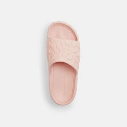 COACH®,Bay Slide In Signature,EVA,Slides,Embossed,Logo,Pull Tab,Casual,Pink,Inside View,Top View