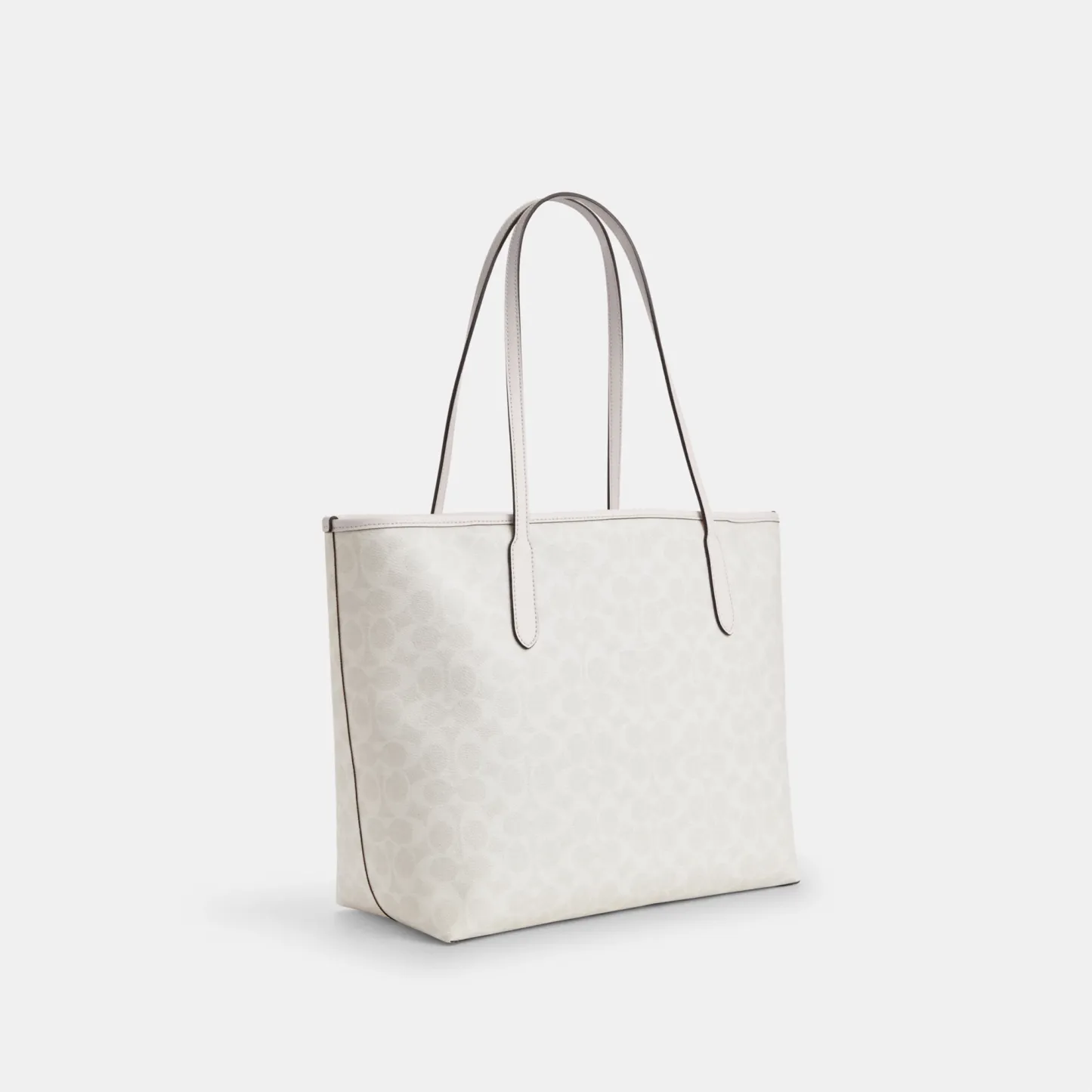 COACH®,City Tote Bag In Signature Canvas,Tote,Metal,Tag Embellishment,Color Block,Embossed,Piping,Logo,Casual,Gray,Angle View