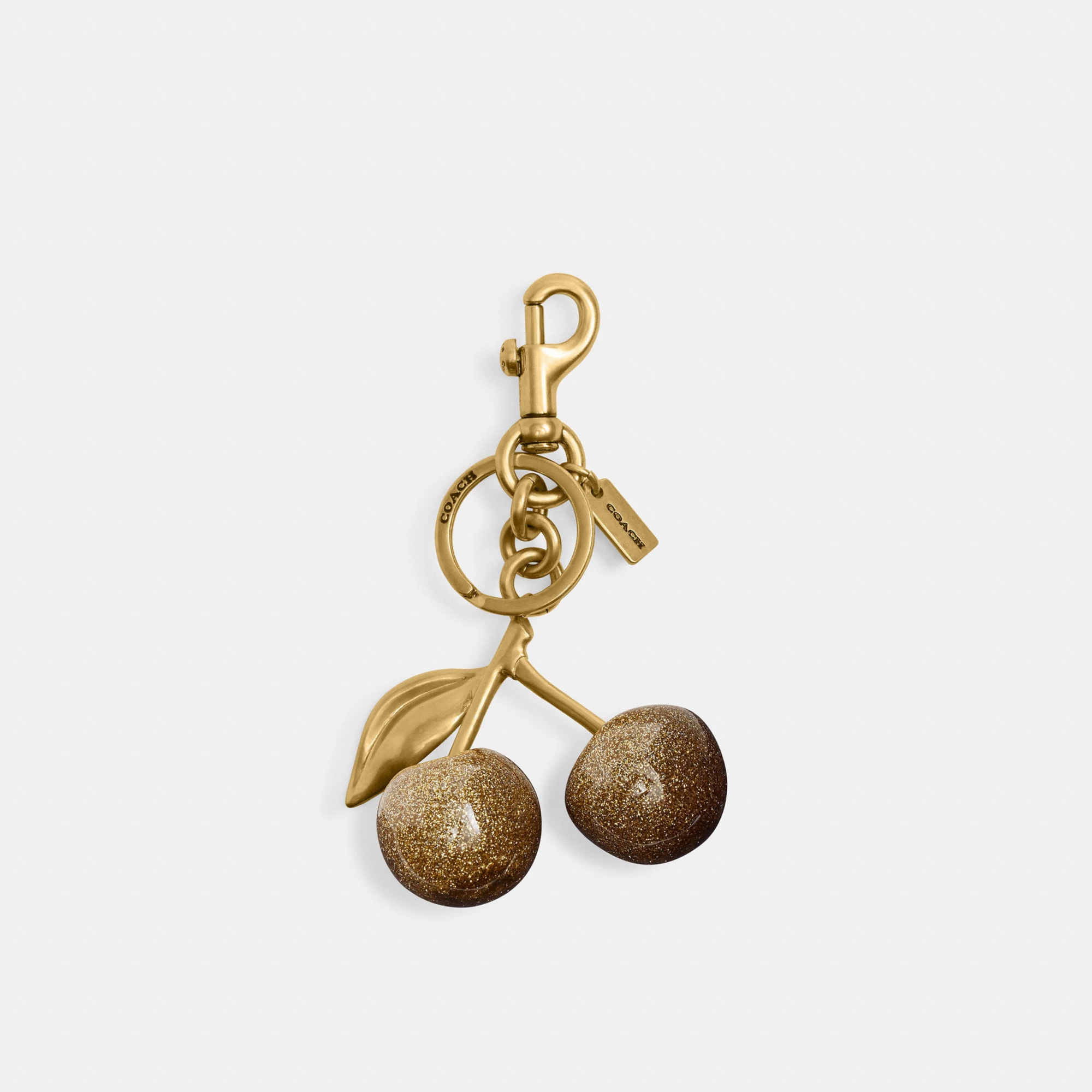 COACH®,Cherry Bag Charm,Bag Charm,Metal Material,Logo,3D Embellishment,Mixed Metal,Day Party,Bronze,Metallic,Front View