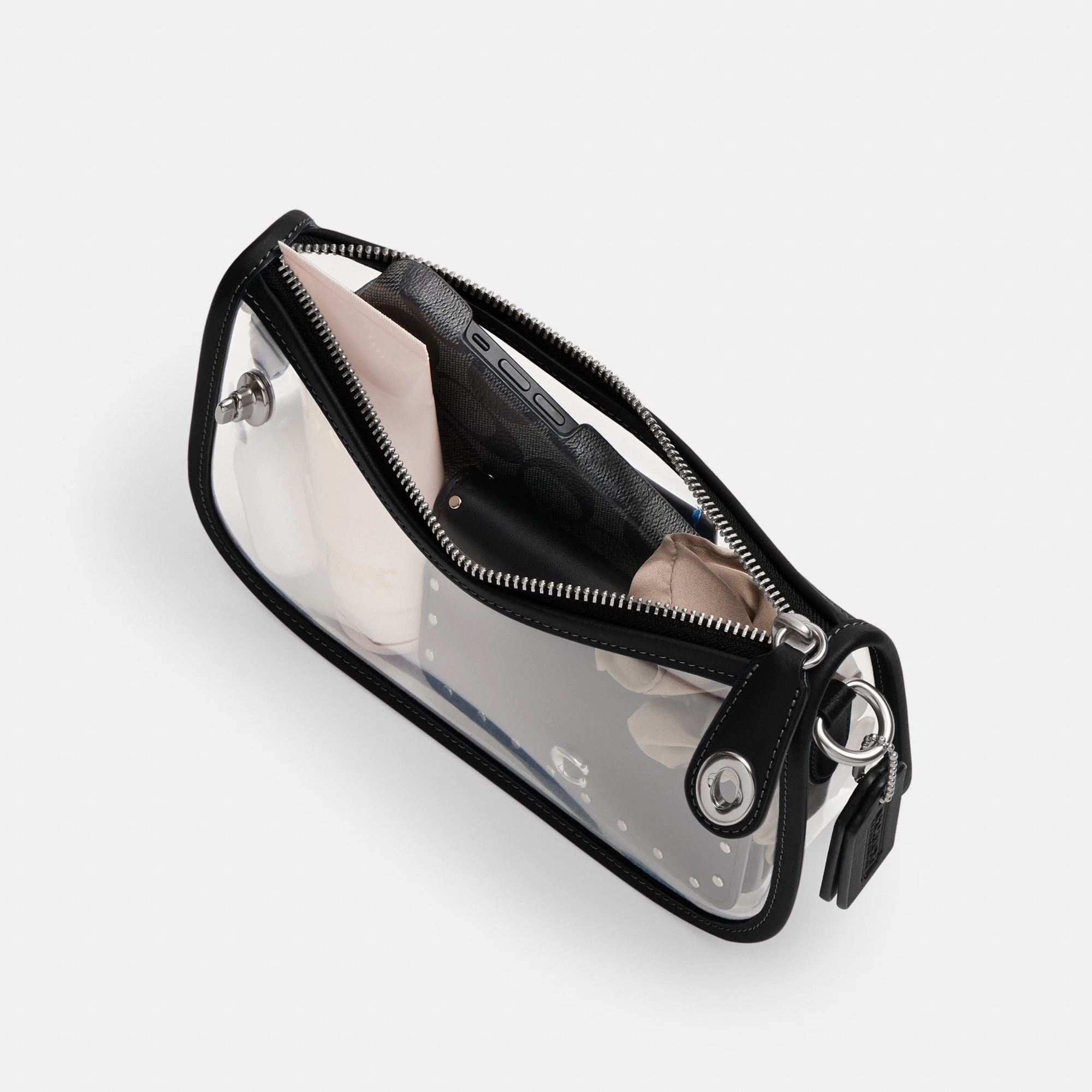 COACH®,Stadium Swinger Bag,Leather,Shoulder Bag,Sheer,Piping,Applique,Casual,White,Inside View,Top View