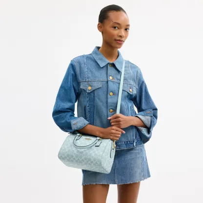 Rowan Satchel Bag In Signature Canvas - signature canvas/Gold/Light Blue - view 9