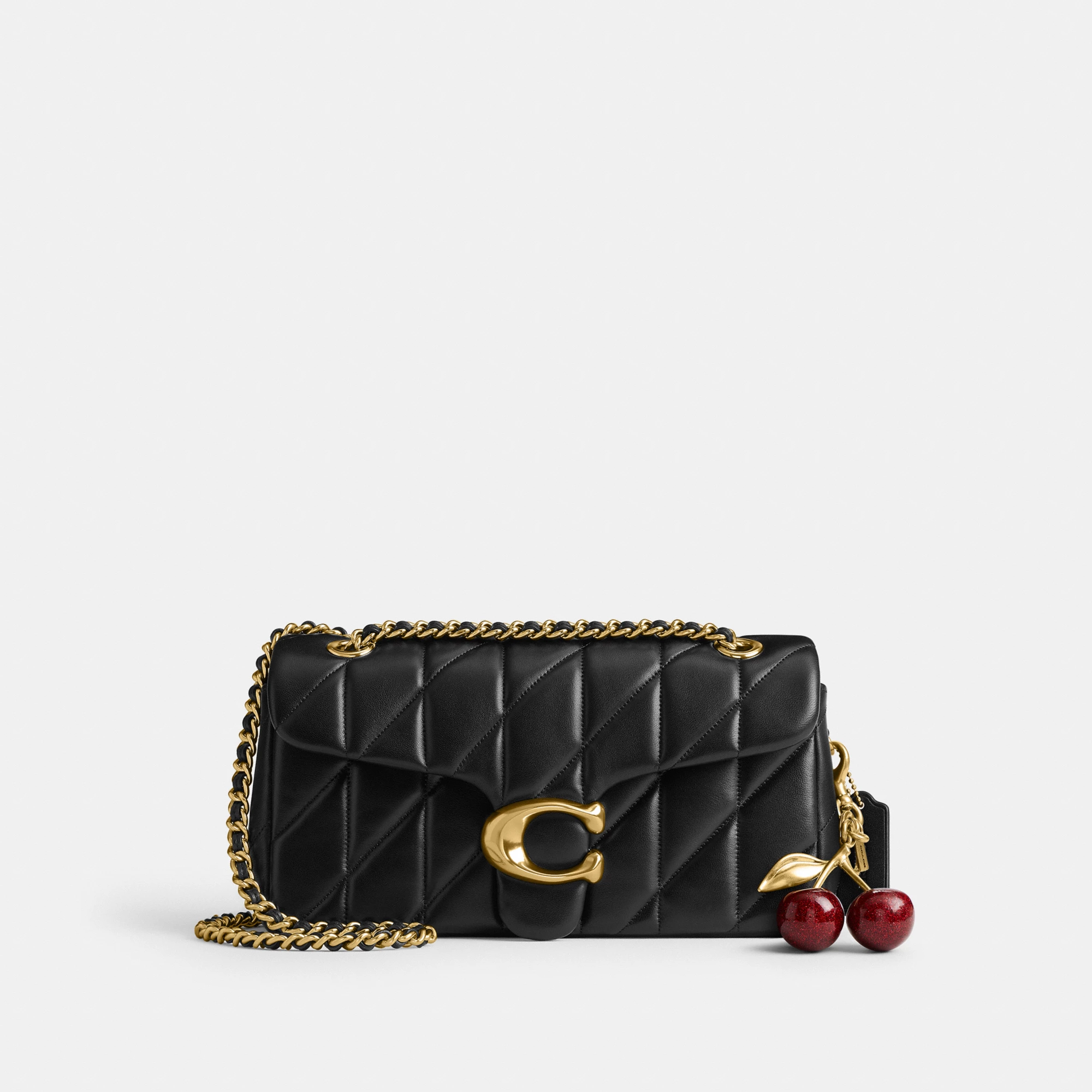 COACH®,Tabby Shoulder Bag 26 With Pillow Quilting,Leather,Shoulder Bag,Metal,Logo,Shoulder Guard,Silver Metal,Day Party,Black,Angle View