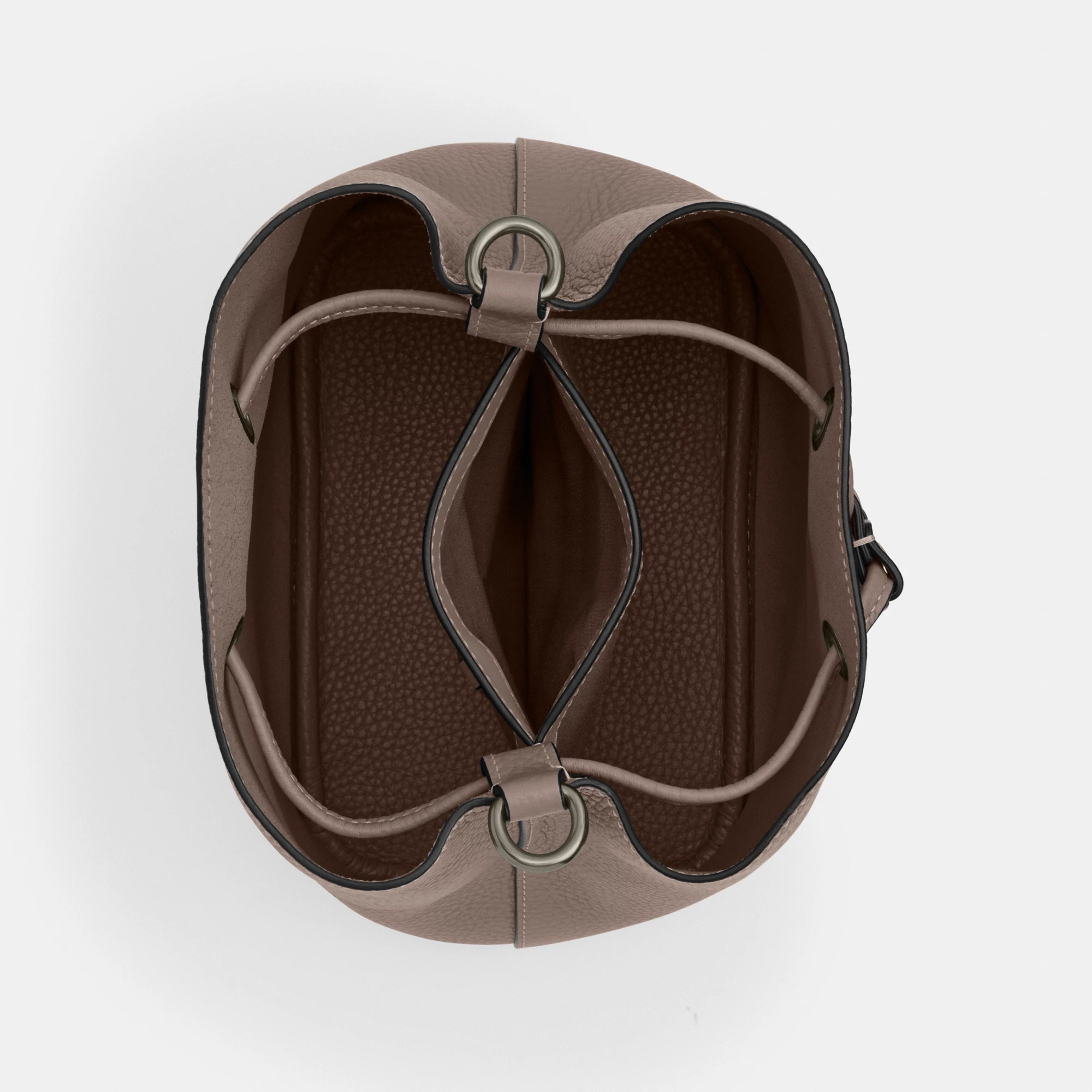 COACH®,Rowan Bucket Bag,Leather,Bucket,Metal,Logo,Casual,Brown,Inside View,Top View