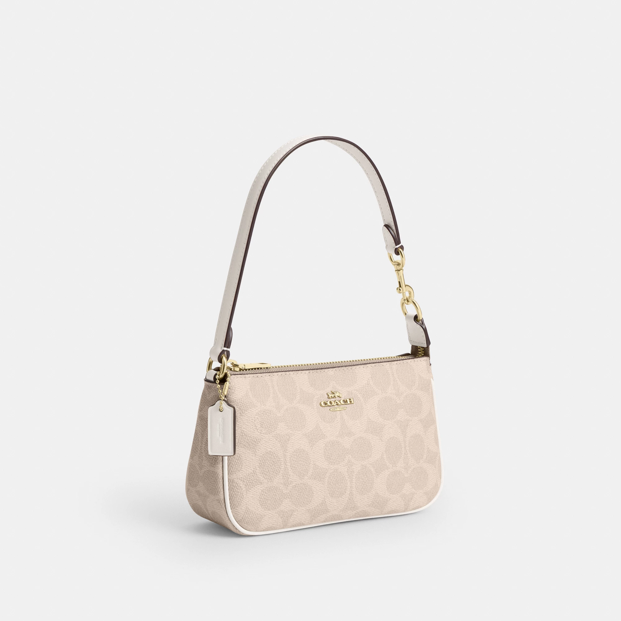 COACH®,Nolita 19 In Signature Canvas,Canvas,Shoulder Bag,Metal,Casual,Beige,Angle View