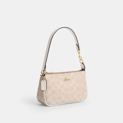COACH®,Nolita 19 In Signature Canvas,Canvas,Shoulder Bag,Metal,Casual,Beige,Angle View