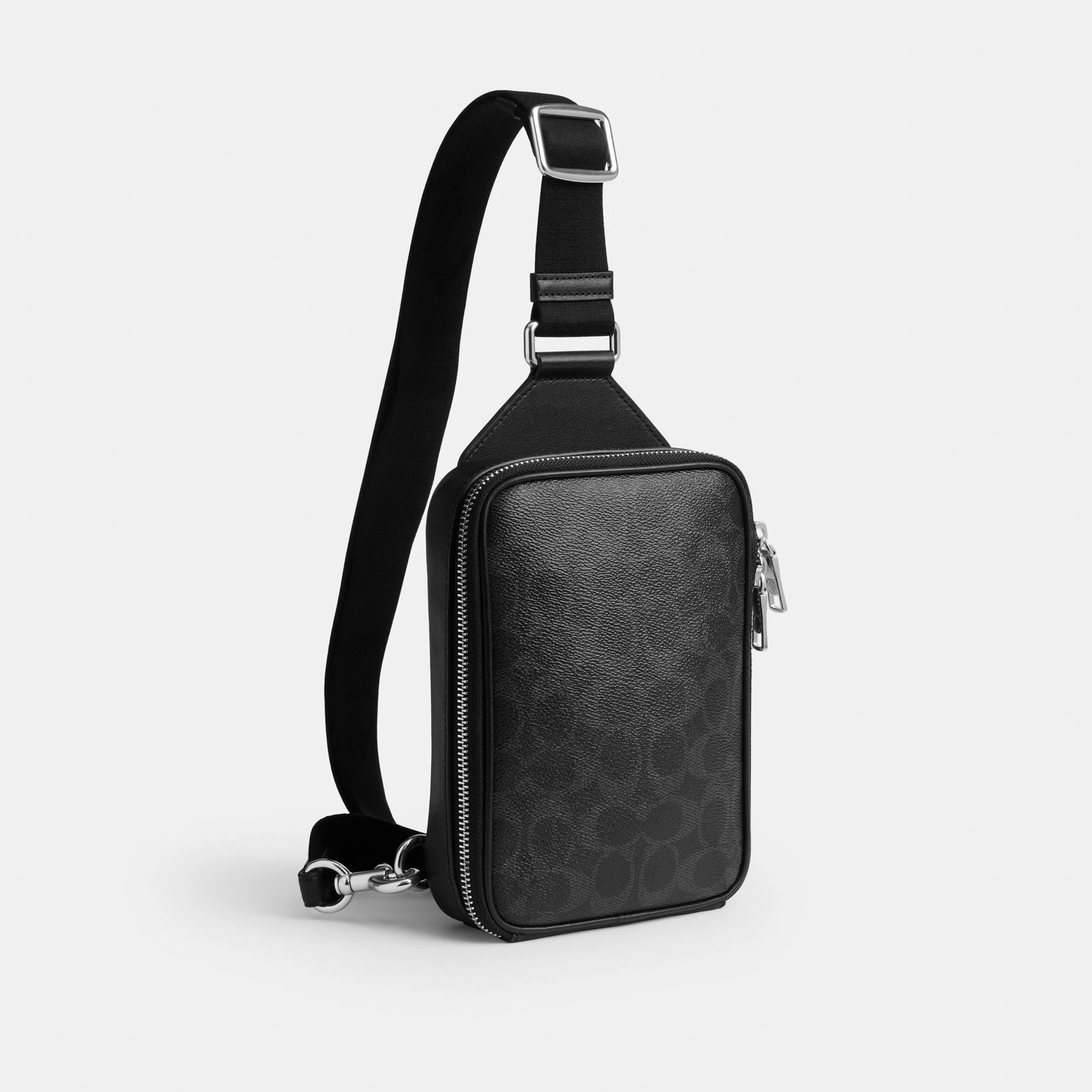 COACH®,Ray Pack In Signature Canvas,Black,Angle View