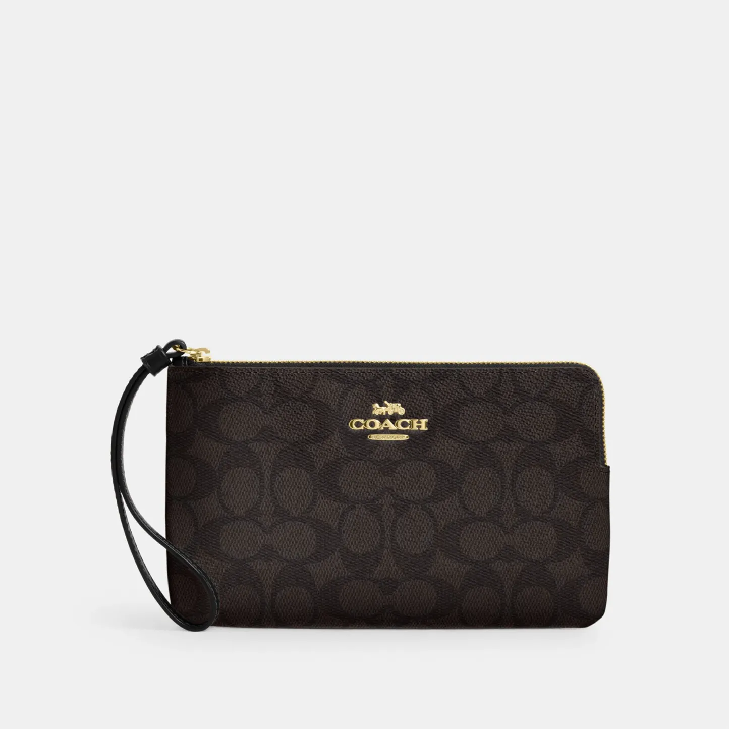 COACH®,Large Corner Zip Wristlet In Signature Canvas,Canvas,Wristlet,Casual,Black,Front View