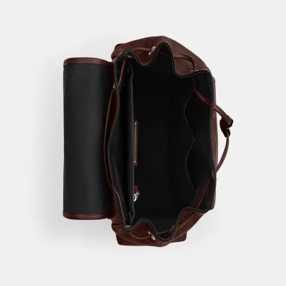 COACH®,Sprint Backpack,Recycled Polyester,Leather,Backpack,Logo,Adjustable,Padded Back Panel,Sustainable,Suitcase Sleeve,S...,Brown,Inside View,Top View