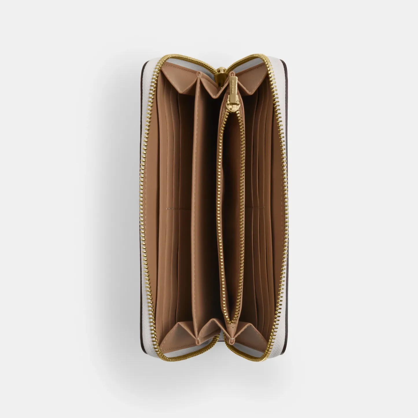 COACH®,Long Zip Around Wallet In Signature Canvas,Continental,Coin,Sustainable,Casual,White,Inside View,Top View