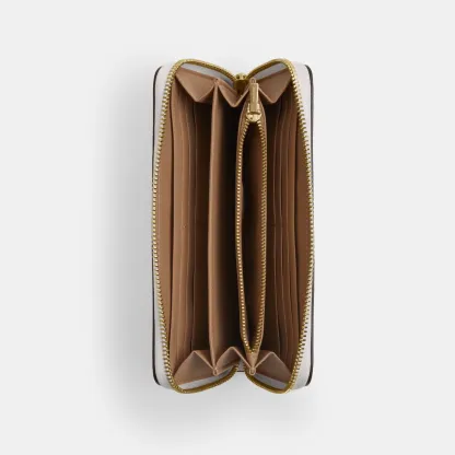 COACH®,Long Zip Around Wallet In Signature Canvas,Continental,Coin,Sustainable,Casual,White,Inside View,Top View