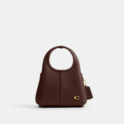 COACH®,Lana Shoulder Bag 19,Leather,Crossbody,Metal,Logo,Shoulder Guard,Brass,Casual,Brown,Front View