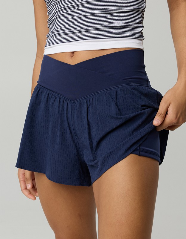 OFFLINE By Aerie Real Me Seersucker Crossover Flowy Short - Royal Navy
