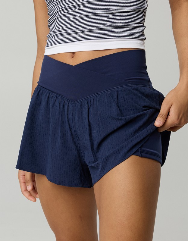 OFFLINE By Aerie Real Me Seersucker Crossover Flowy Short - Royal Navy