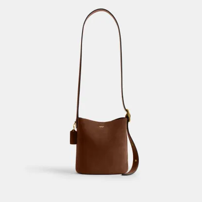 COACH®,Bleecker Bucket Bag 21,Suede,Bucket,Adjustable,Brass,Casual,Brown,Front View